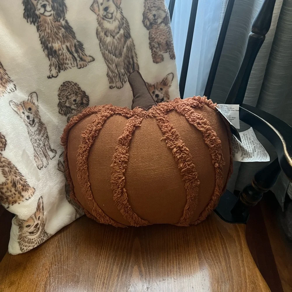 Plaid Throw Blanket and Pumpkin Pillow Set NWT